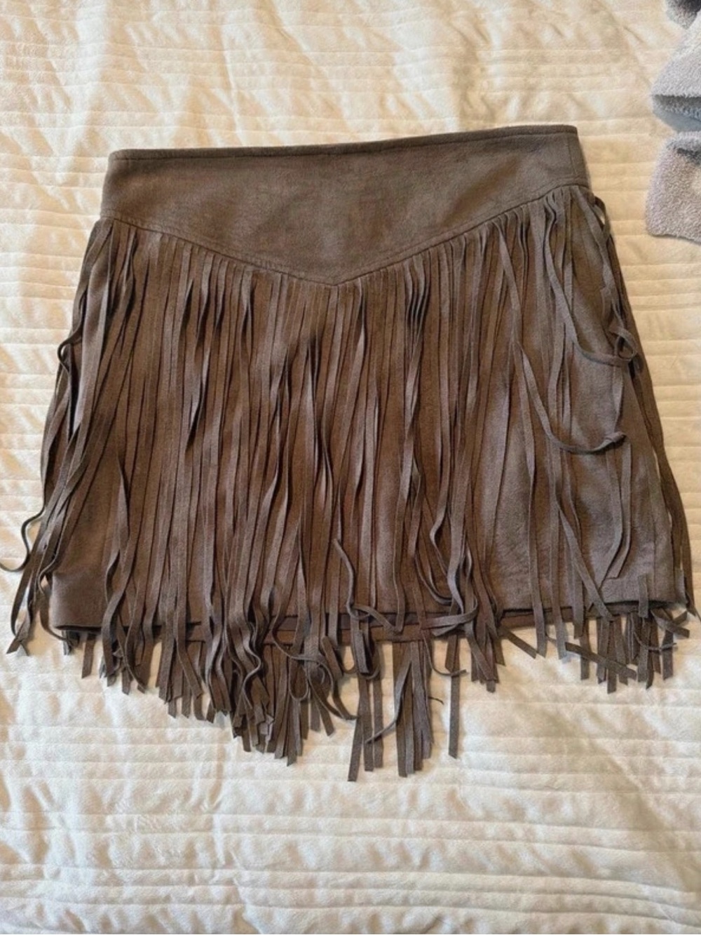 Show Me Your MuMu Taupe Fringe Suede Mini Skirt